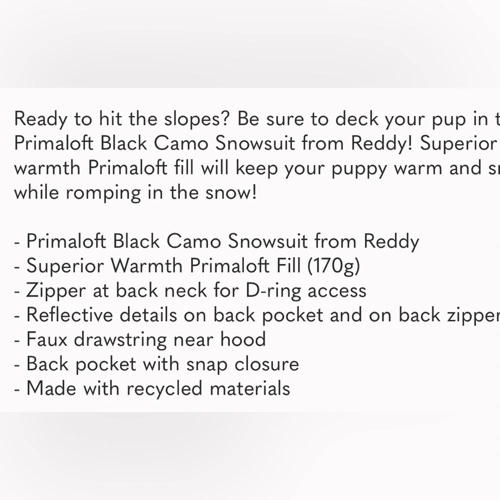 NWT Reddy Snowsuit Primaloft S